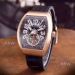 Perfect Replica Franck Muller Vanguard Yachting Watch Rose Gold Black Tourbillon Face